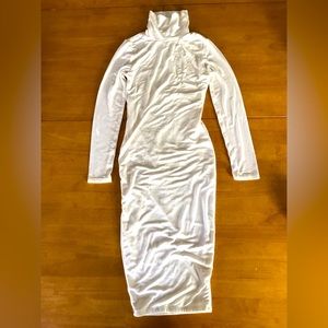 Naked wardrobe, Size small, white/eggshell long sleeve midi mock neck dress.